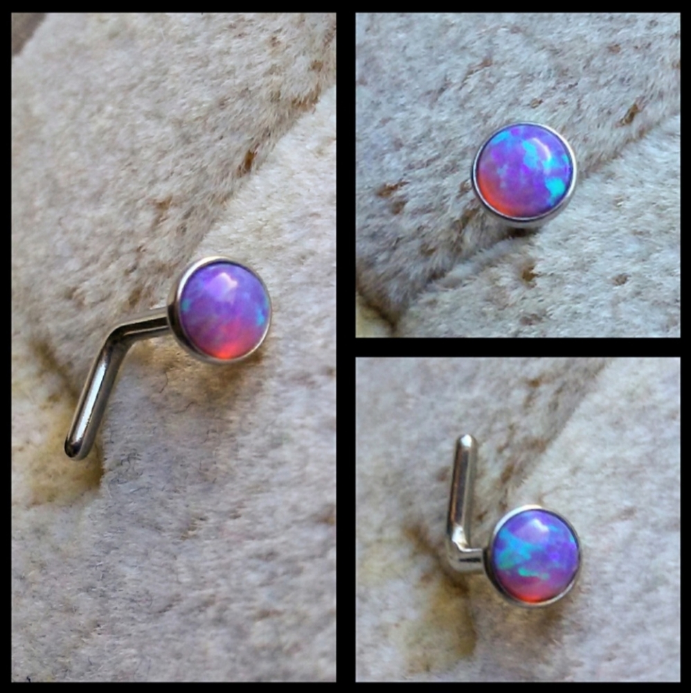 💜 Purple Opal Stainless Steel Nose Ring Post L 18g Piercing Body Jewelry